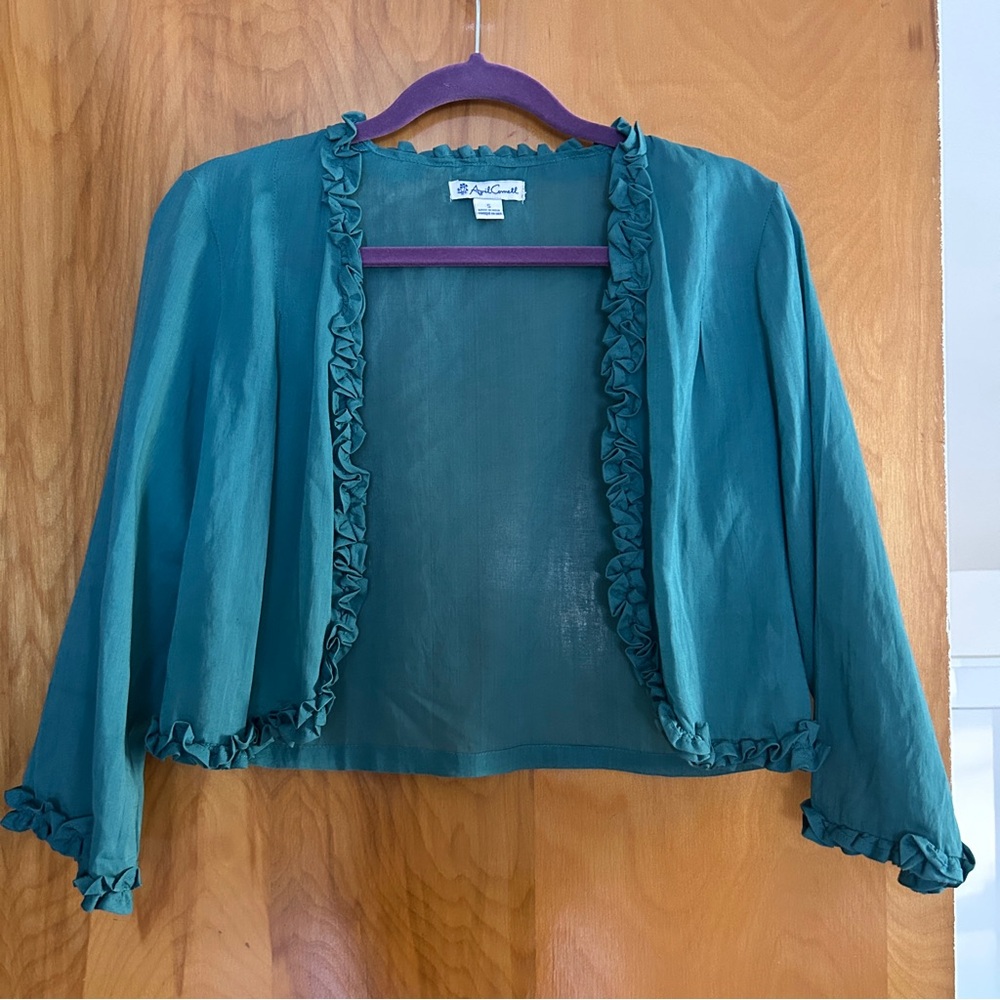 April Cornell Teal Ruffle Jacket